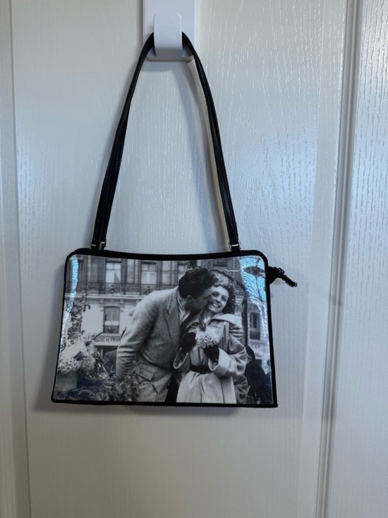 Handbags - Black Photo-Print Shoulder Bag - Classic Romantic Design